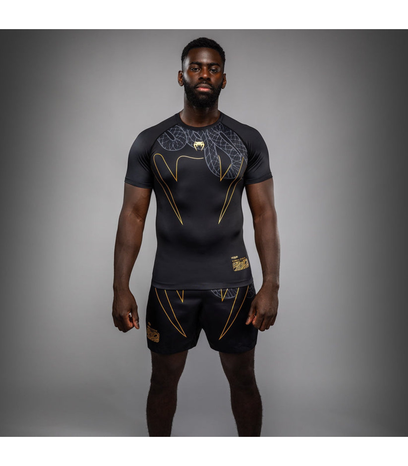 Рашгард -  Venum Serpenti Short Sleeve Rashguard - Black/Silver/Gold​